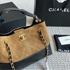 Chanel Black and Tan Quilted Shoulder Bag